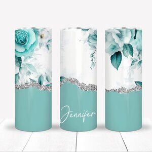 Signature Personalized Teal Tumbler Drinkware Set, Bottle, Travel Mug